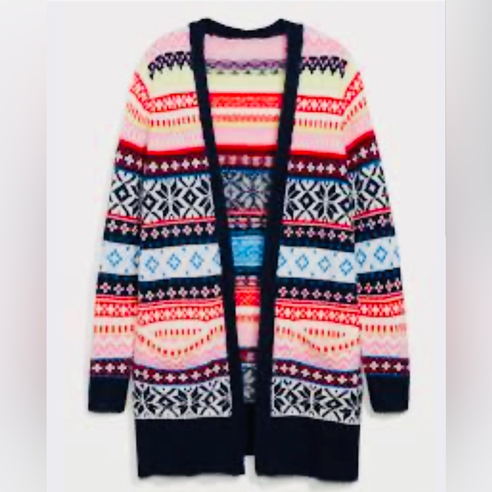 Old Navy Women’s Colorful Cozy Fair Isle Longline Open Front Cardigan Sweater